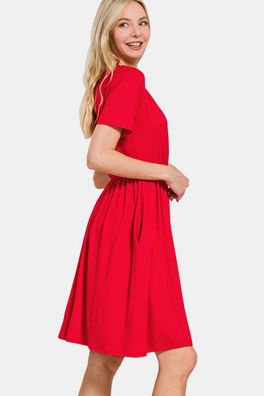 Surplice Short Sleeve Brushed DTY Dress For Dress – Elegant, Flattering Surplice Neckline, Soft Brushed Fabric, Comfortable and Versatile Dress for All-Day Wear