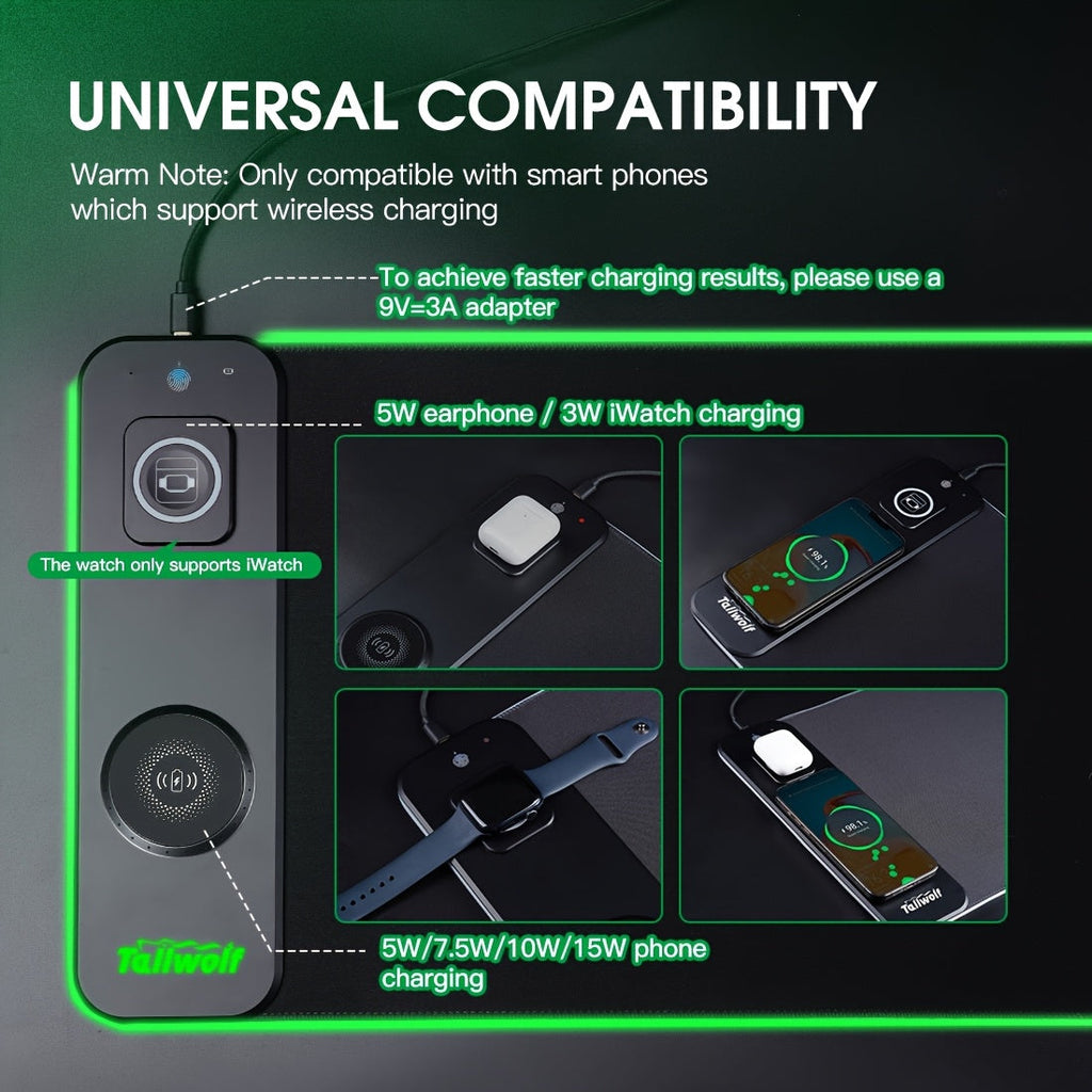 NNETM 3-in-1 Magnetic Wireless Charging Mouse Pad RGB Desk Mat