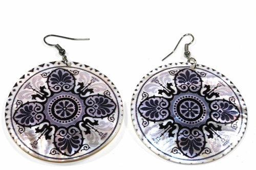 Mandala Chakra Mother Of Pearl Dangle Earrings 2 Inch