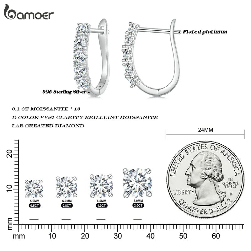 1.0CT Moissanite U-Shaped 925 Sterling Silver Hoop Earrings For Women Gift