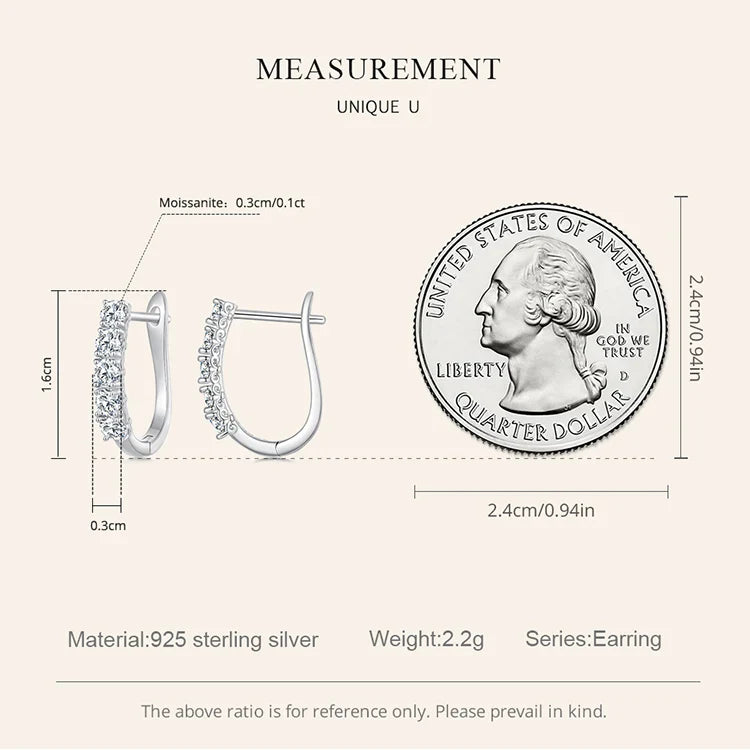 1.0CT Moissanite U-Shaped 925 Sterling Silver Hoop Earrings For Women Gift