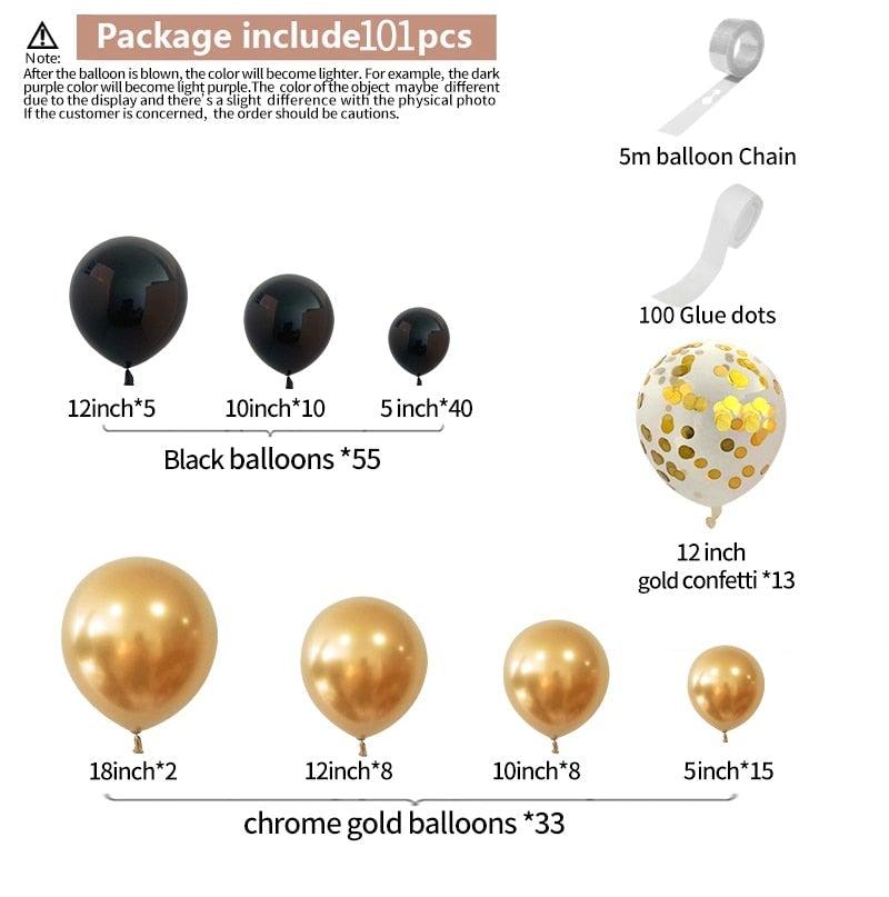 101pcs Gold Black Balloons Garland Arch Kit For Graduations Party Wedding Birthday Christmas Party Decoration For Birthday Wedding and Aniversaly