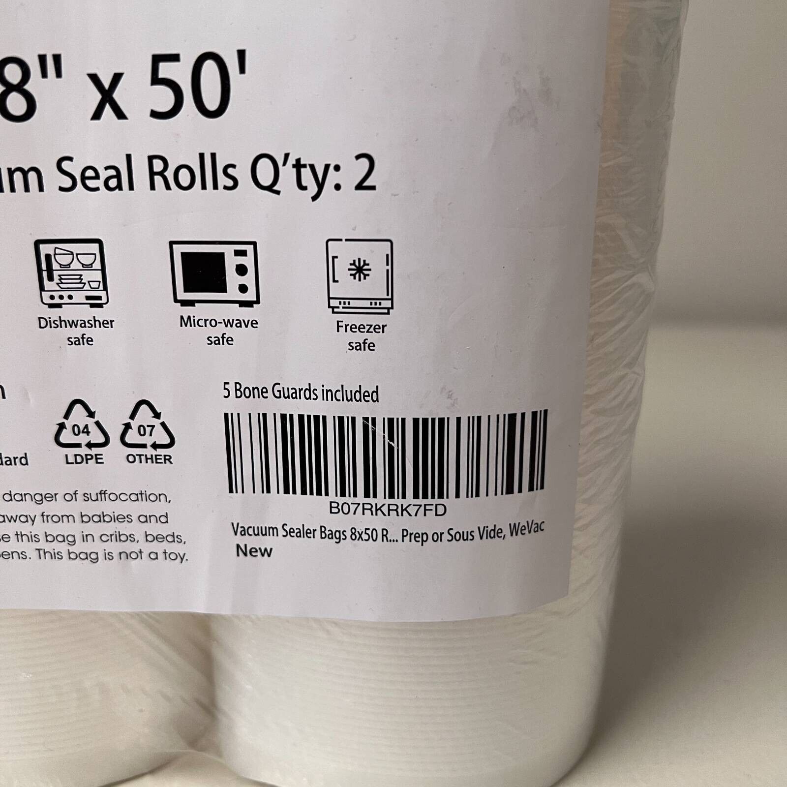 Wevac Vacuum Seal Rolls BPA Free 8" X 50' 5 Bone Guards Pack 2 Rolls New
