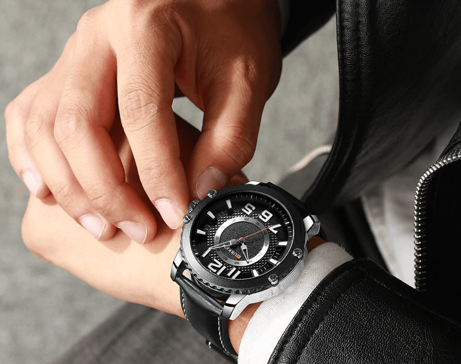Men's Waterproof  Sport Watch With Leather  Belts  And Large Numbers Details Unique Design Perfect Gift