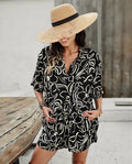 2Pcs Women's Casual Printed Summer Suit - Short-Sleeved Shirt & Drawstring Shorts Set