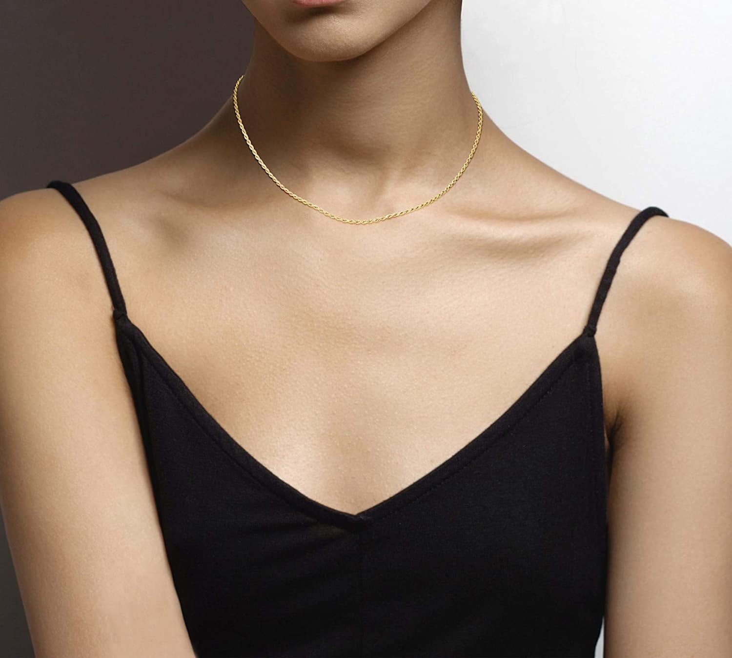 14K Yellow Gold Thin Hollow Rope Chain 16 To 24 Inch