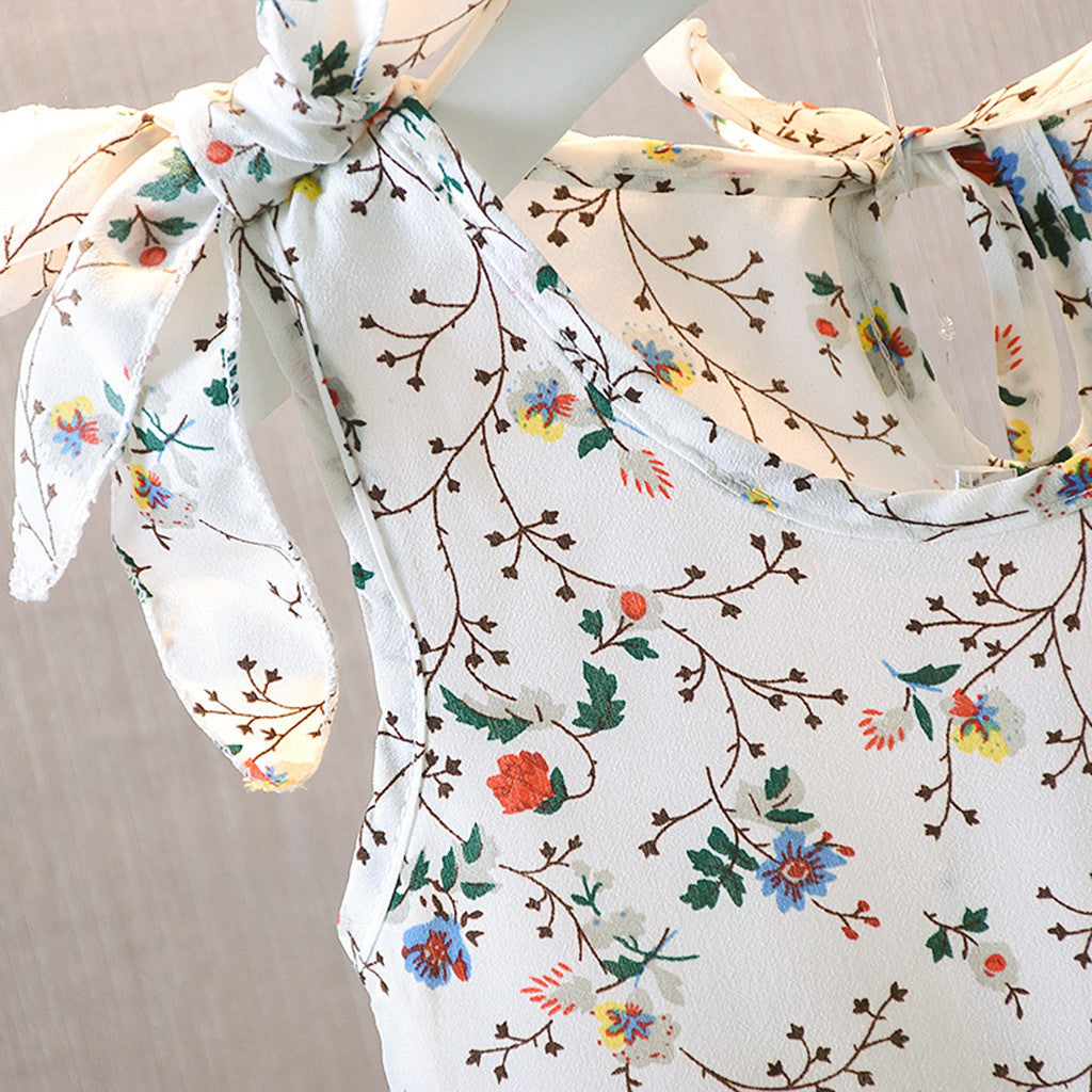 Girls Fashion Western Style Sleeveless Sling Floral Dress