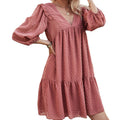 Spring And Summer New Product V-Neck Solid Color Lantern Sleeve Dress
