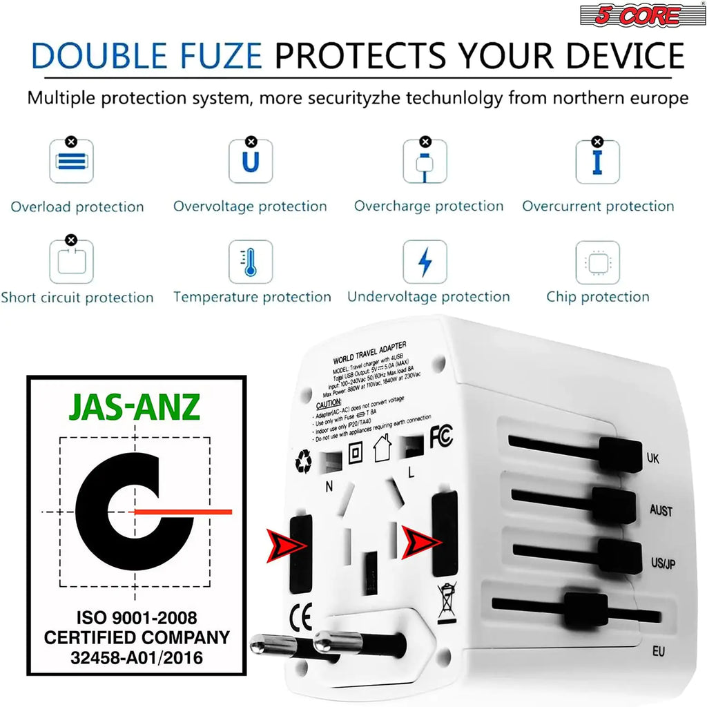 Universal Travel Adapter International Power Adapters 3 Pack Multicharger Plug w 4 USB Ports