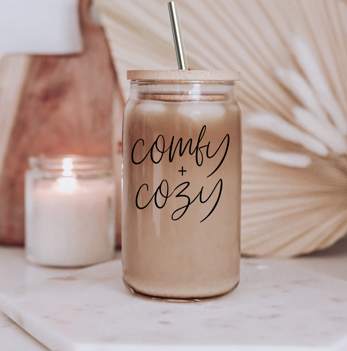 17oz Glass Tumbler With Bamboo Lid, 2 Stainless Straws And Straw Cleaner