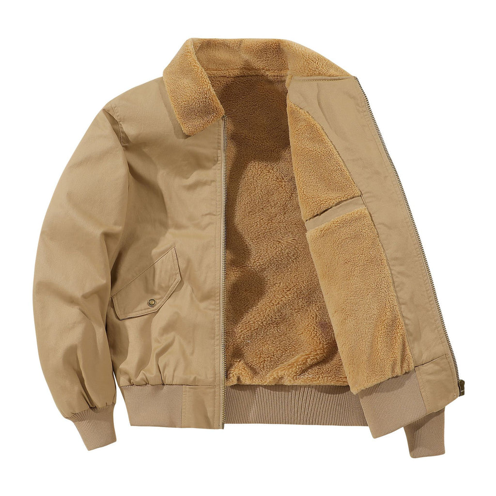 Men's American-style Fleece-lined Warm Pure Cotton Washed Jacket