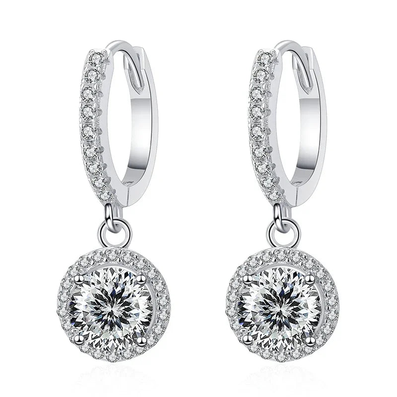 1Ct 6.5mm Blue Green Moissanite Drop Earrings For Women S925 Sterling