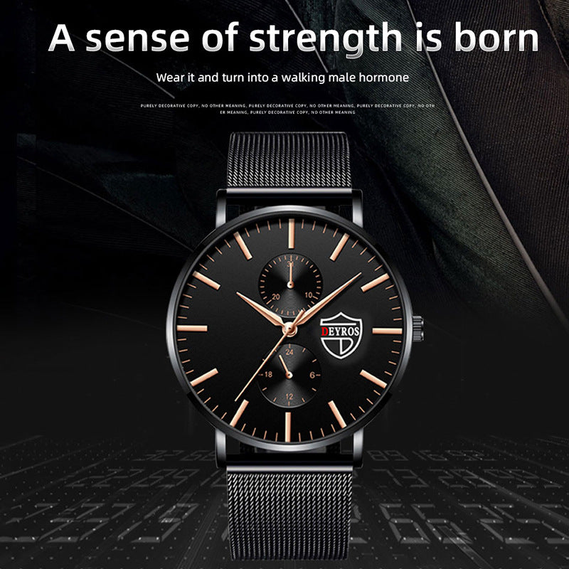 Black 3Bar Watch Men Women'S Watches Ladies Watch With Crystals  Fashion Stainless Steel Band Comfortable Wristwatch