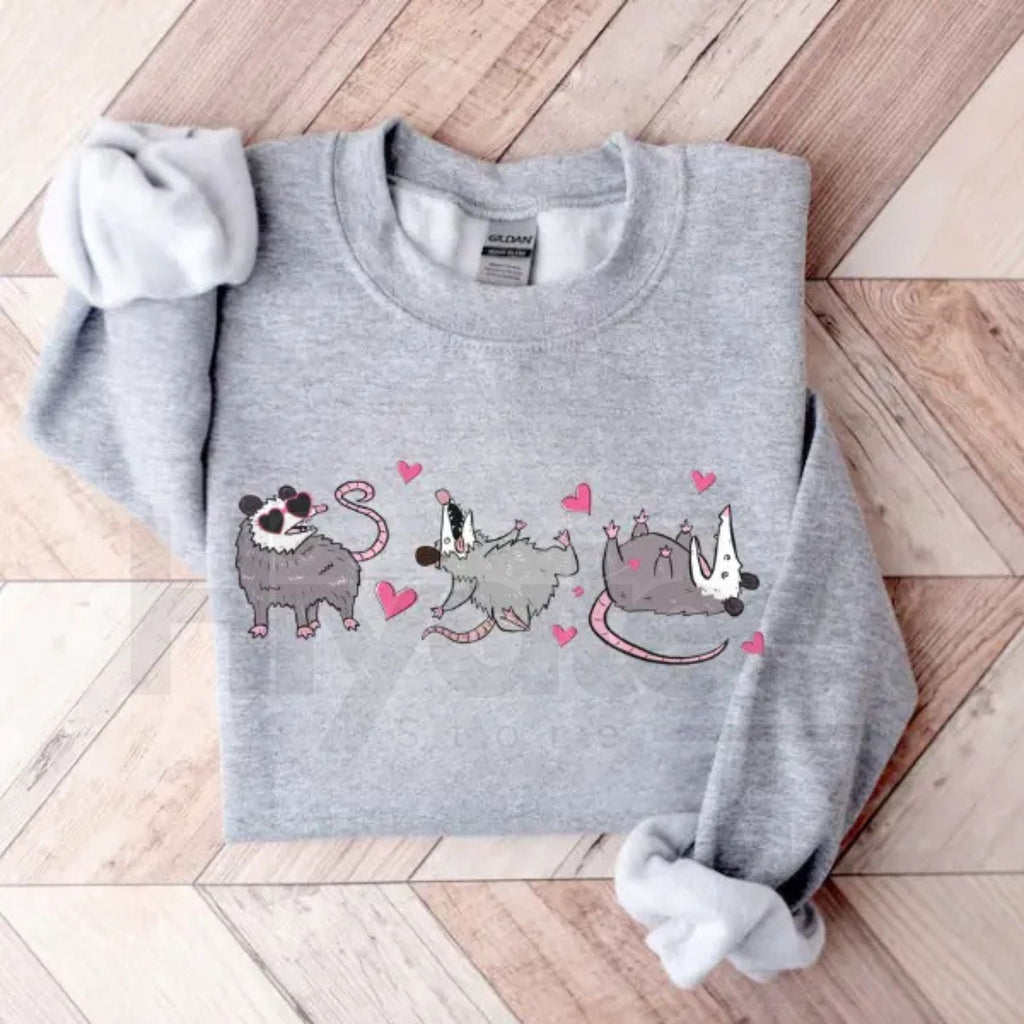 Funny Possum Valentine Sweatshirt: Cute Opossum Love Heart Crewneck Gift