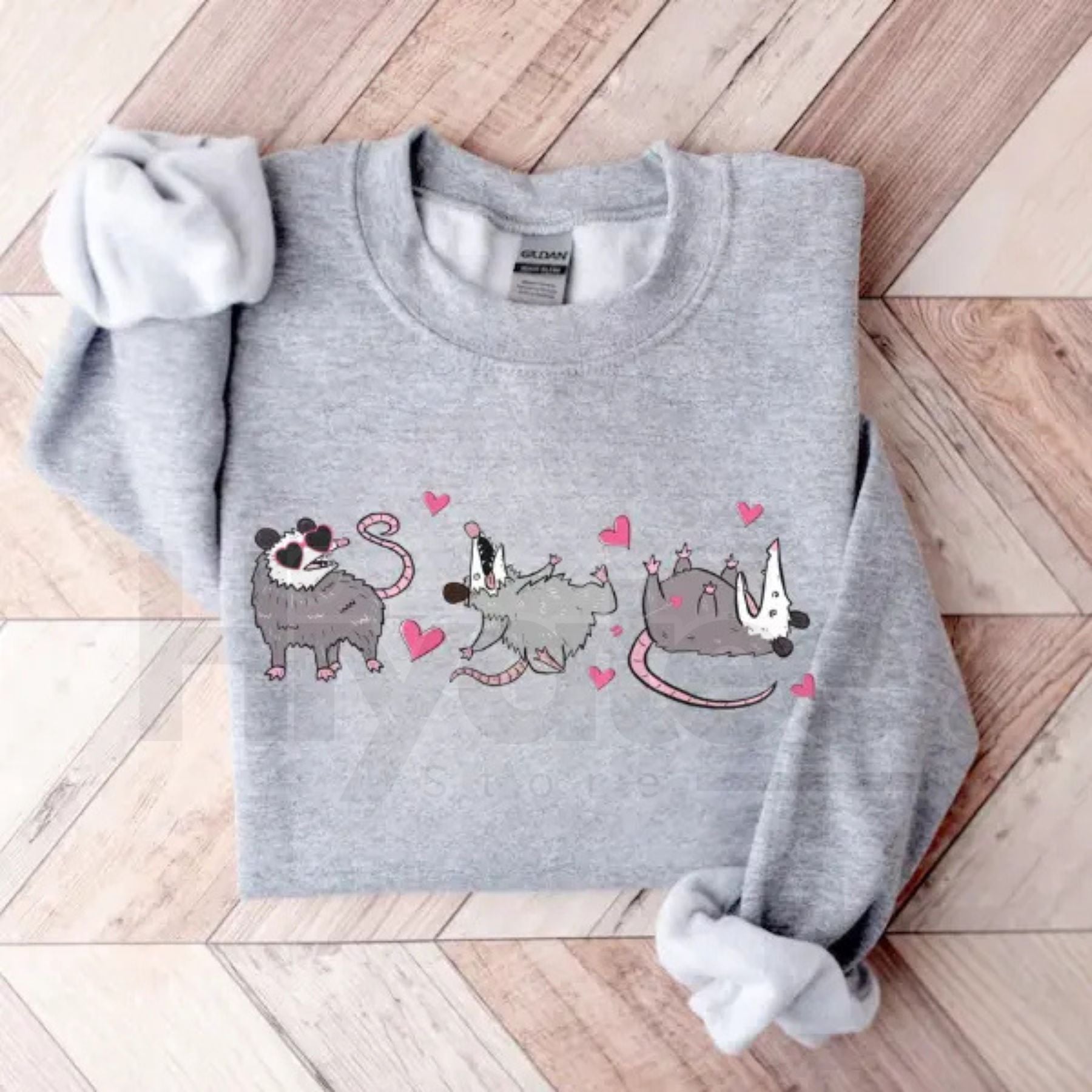Funny Possum Valentine Sweatshirt: Cute Opossum Love Heart Crewneck Gift