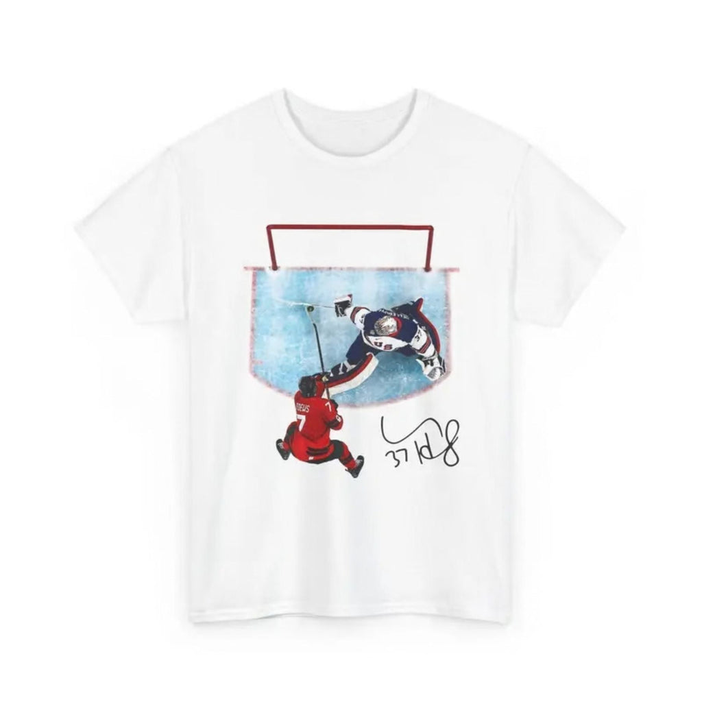 Hellebuyck "The Great Wall" Save Shirt – USA Ice Hockey Gold Medal Fan Tee