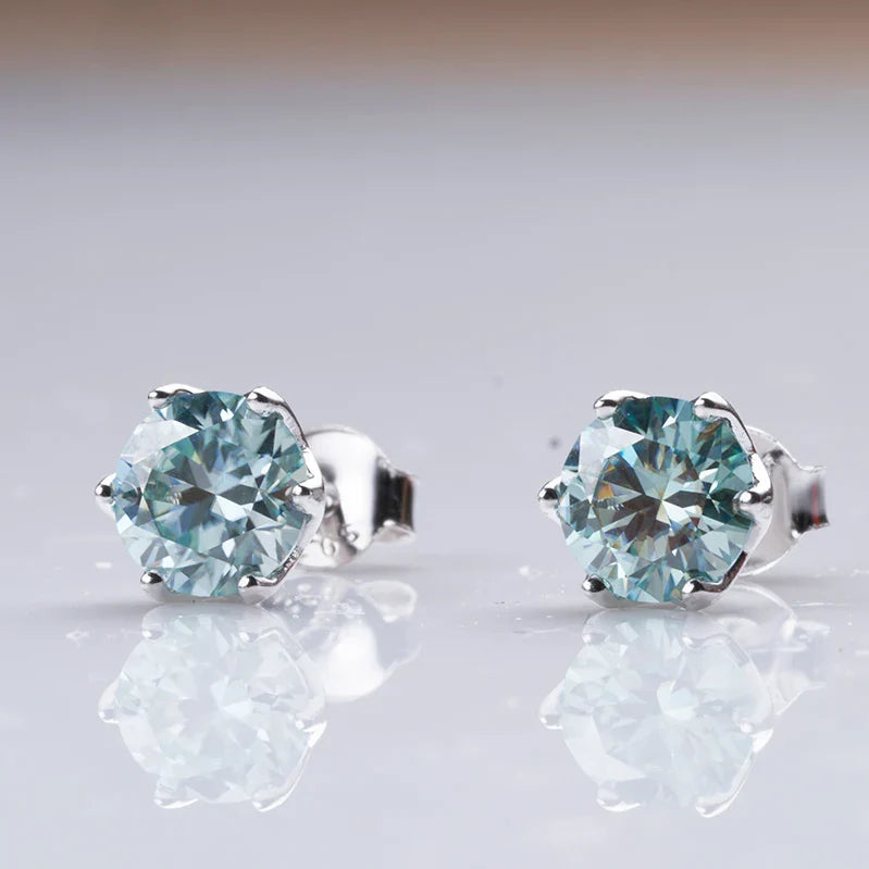 1ct-4ct D Color VVS1 3EX Round Moissanite Stud Earrings Platinum Plated 925