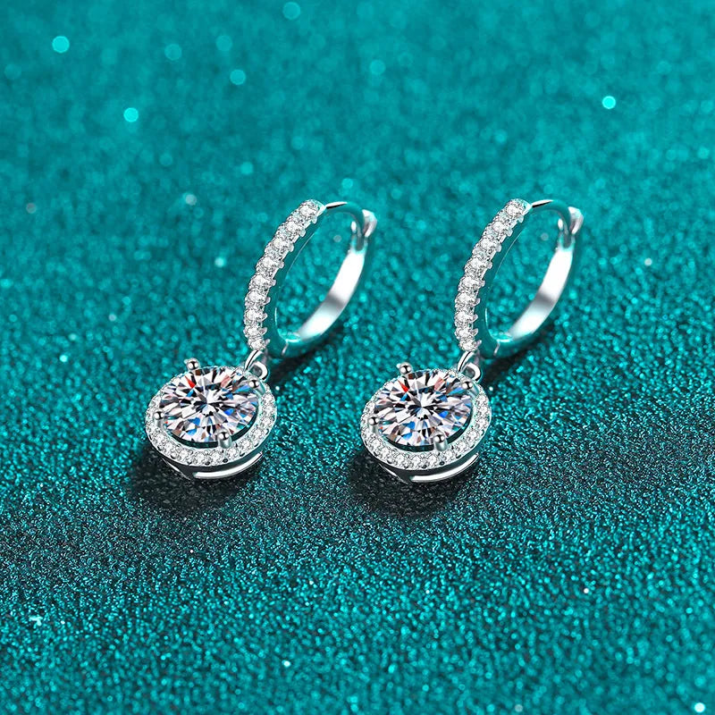 1Ct 6.5mm Blue Green Moissanite Drop Earrings For Women S925 Sterling