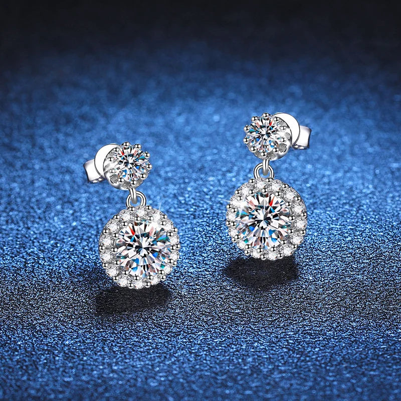 1ct Moissanite Drop Earrings For Women Sterling S925 18K White Gold Plated