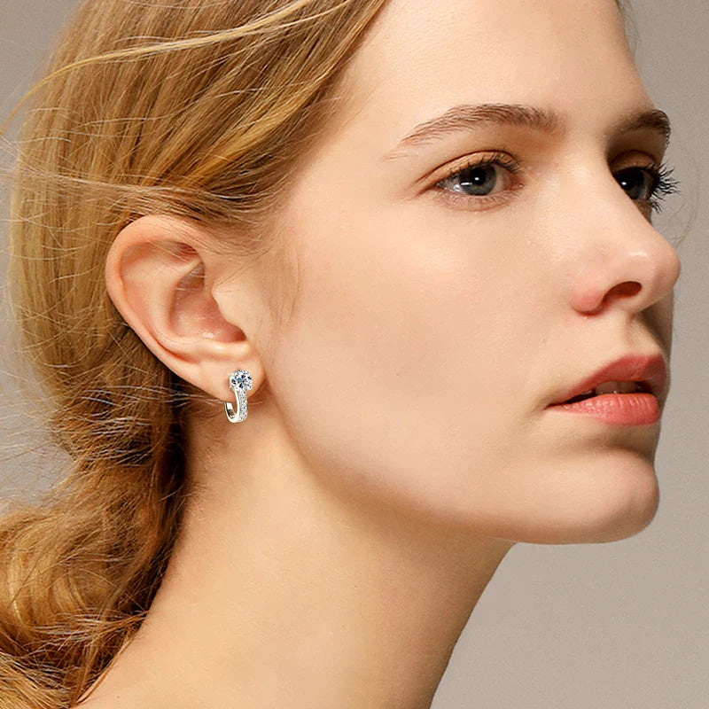 1ct Moissanite U-Shape Hoop Earrings 925 Sterling Silver D VVS1 Women Gift