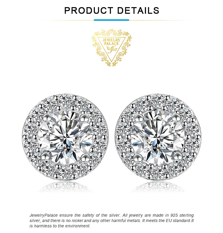 1ct Round D-Color Moissanite Halo Stud Earrings 925 Sterling Silver Plated