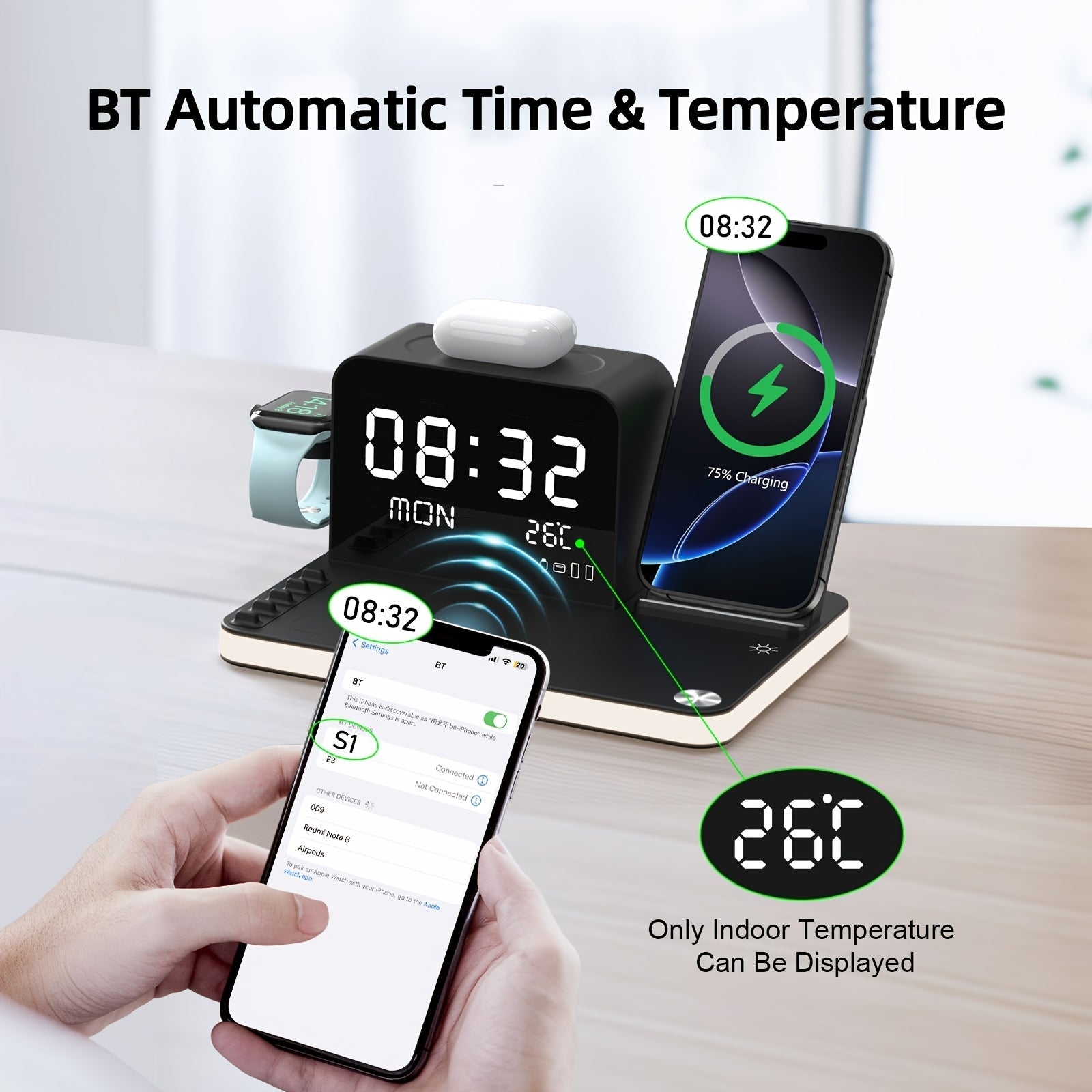 NNETM 7-in-1 Wireless Charging Station with Night Light