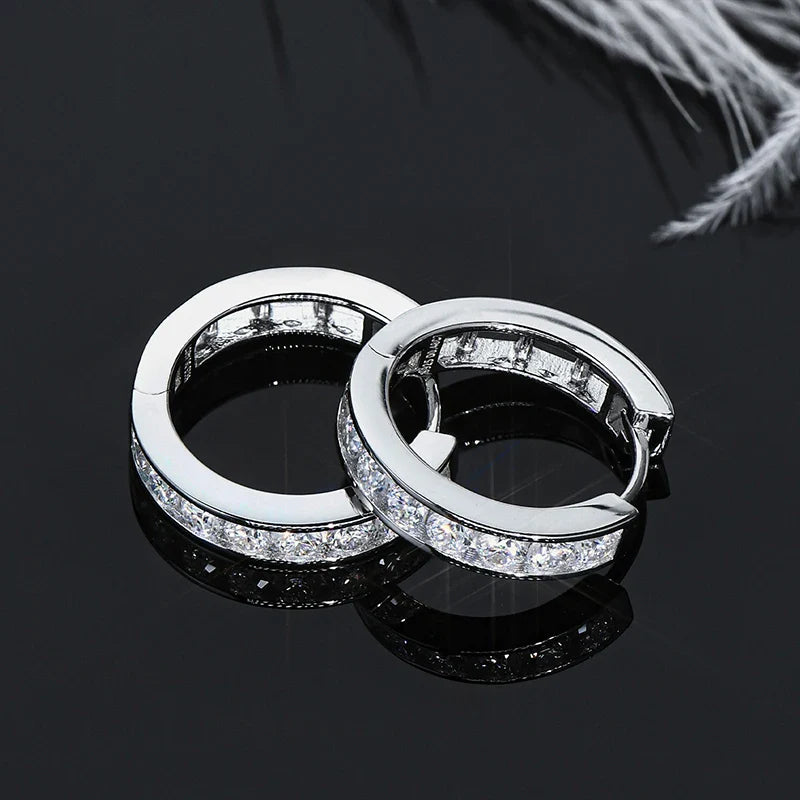 2.5mm Moissanite Hoop Huggie Earrings 925 Sterling Silver Unisex Certified Pair
