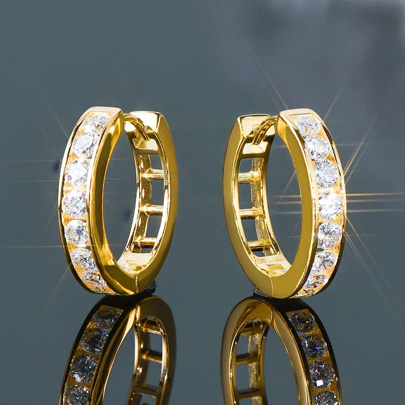 2.5mm Moissanite Hoop Huggie Earrings 925 Sterling Silver Unisex Certified Pair