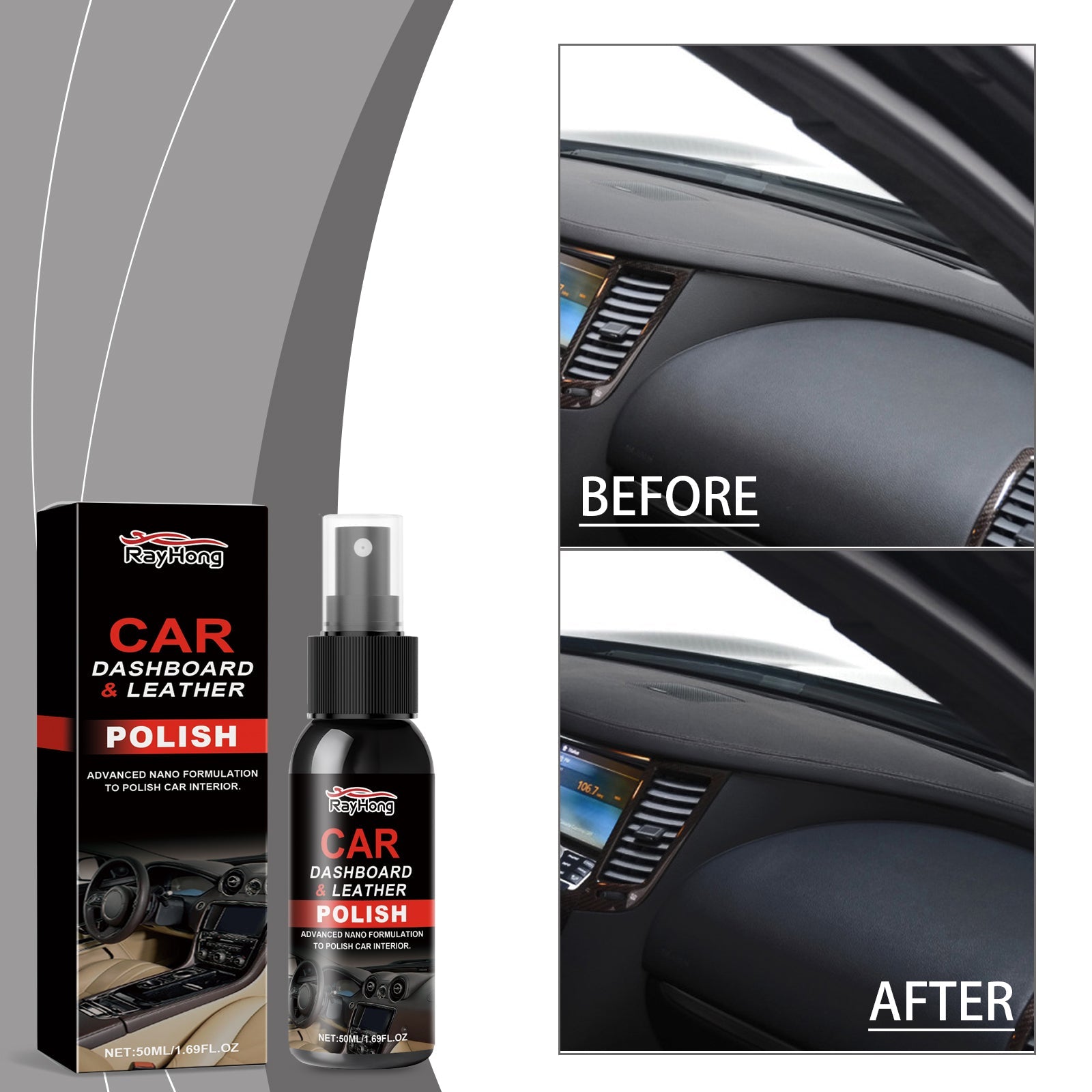 Rayhong Instrument Panel Leather Polishing Agent, Dust Cleaning Decontamination Zero Dust Adsorption Curing And Refurbishing Agent