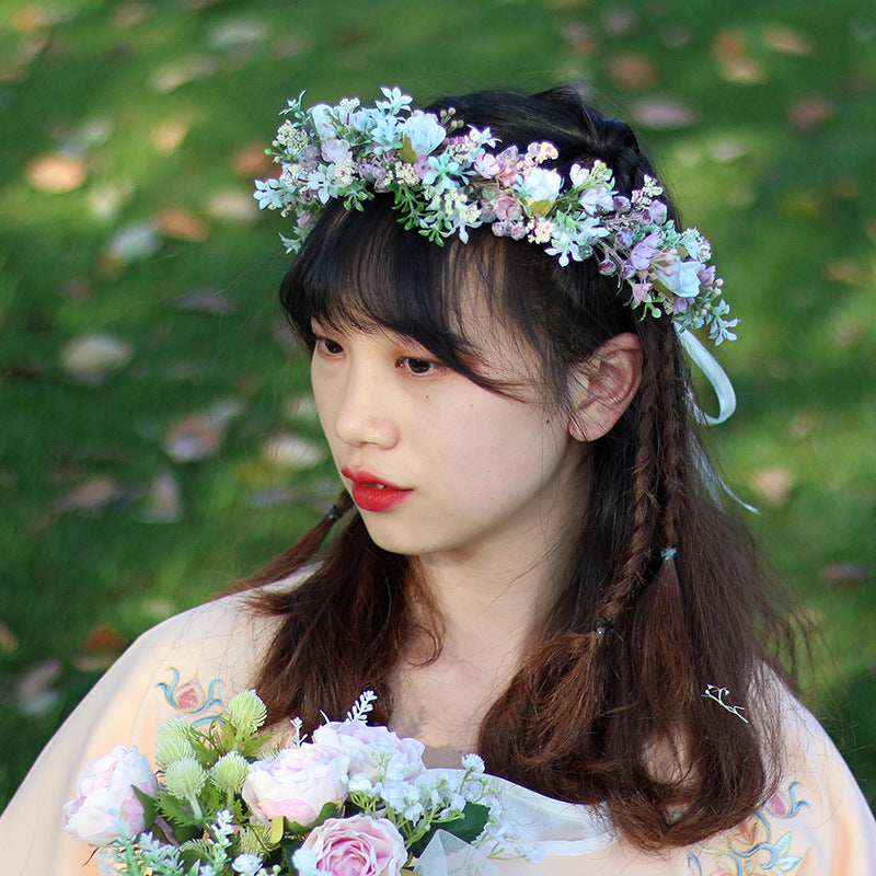 Ancient style girl Hanfu headwear simulation full sky star small floral headband forest princess bridal wreath