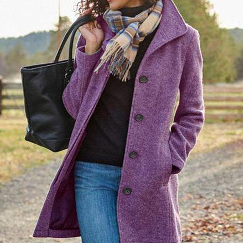 Winter Single-breasted Lapel Coat Fashion Commuter Slim Mid-length Jacket Women's Clothing