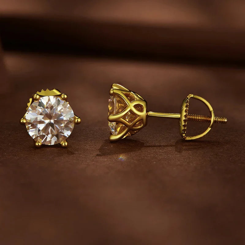 2Ct Moissanite Round Stud Earrings VVS1 D Color S925 Sterling Silver Screw Back