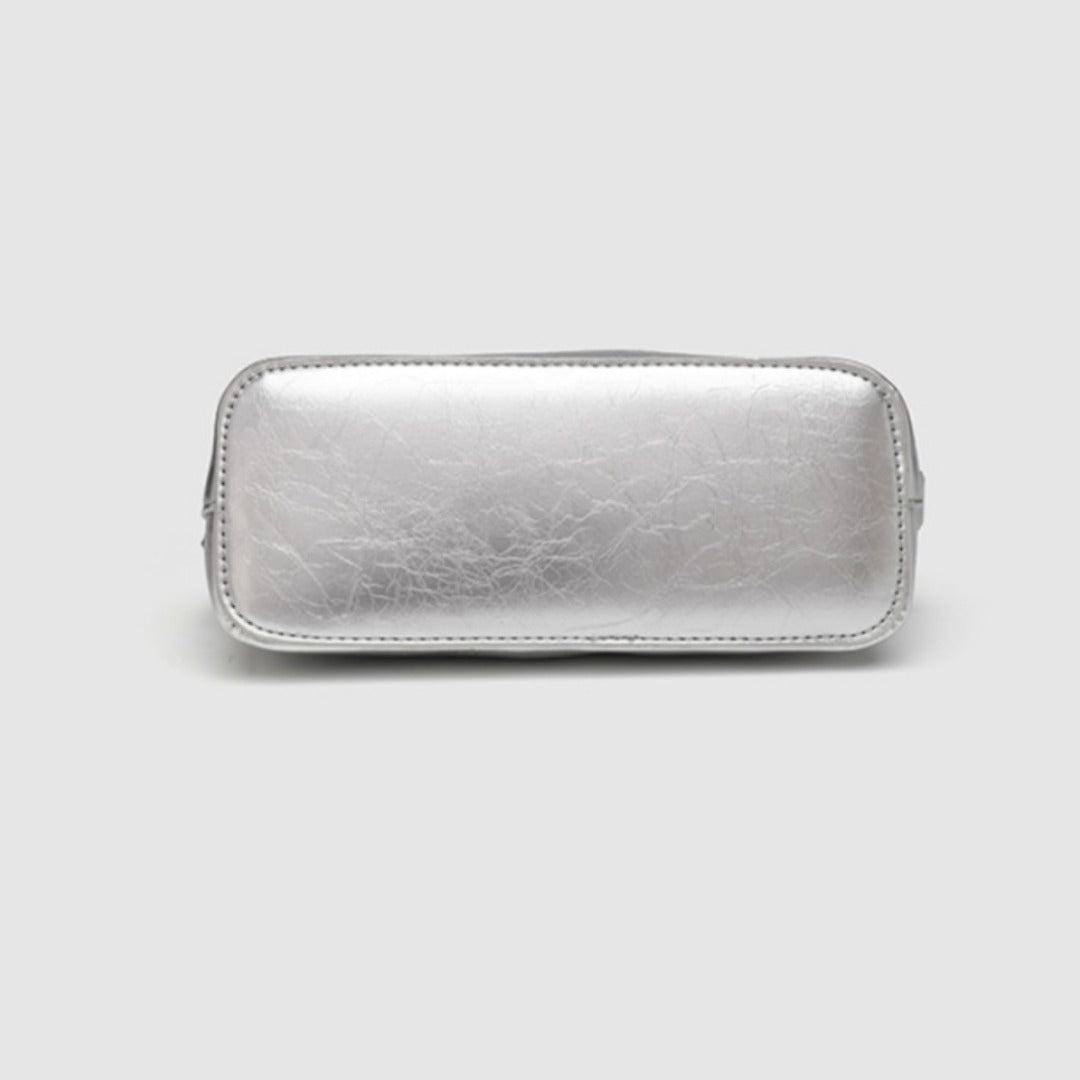 Simple chain bag, silver metallic shoulder Crossbody bag, fashionable small diamond bag women