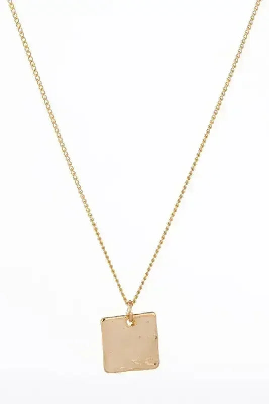 Gold Twisted Ring & Square Pendant Necklace Set - Nickel-Free