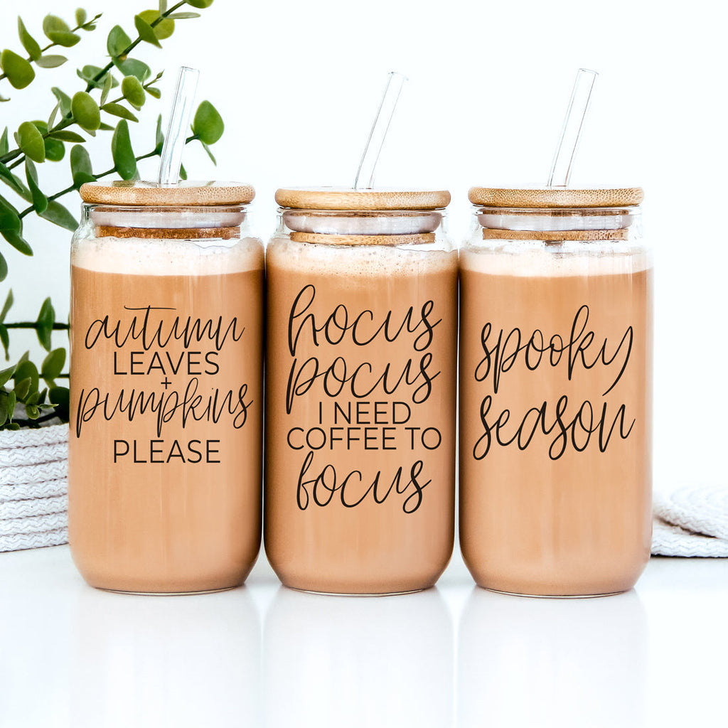 Autumn Leaves 20oz Glass Tumbler With Bamboo Lid, 2 Stainless Straws & Cleaner
