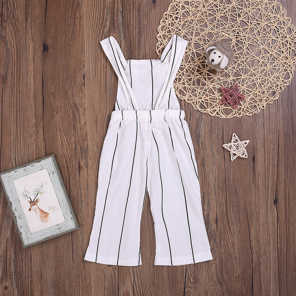 Children's Striped Bib Double-strap One-piece  Pants