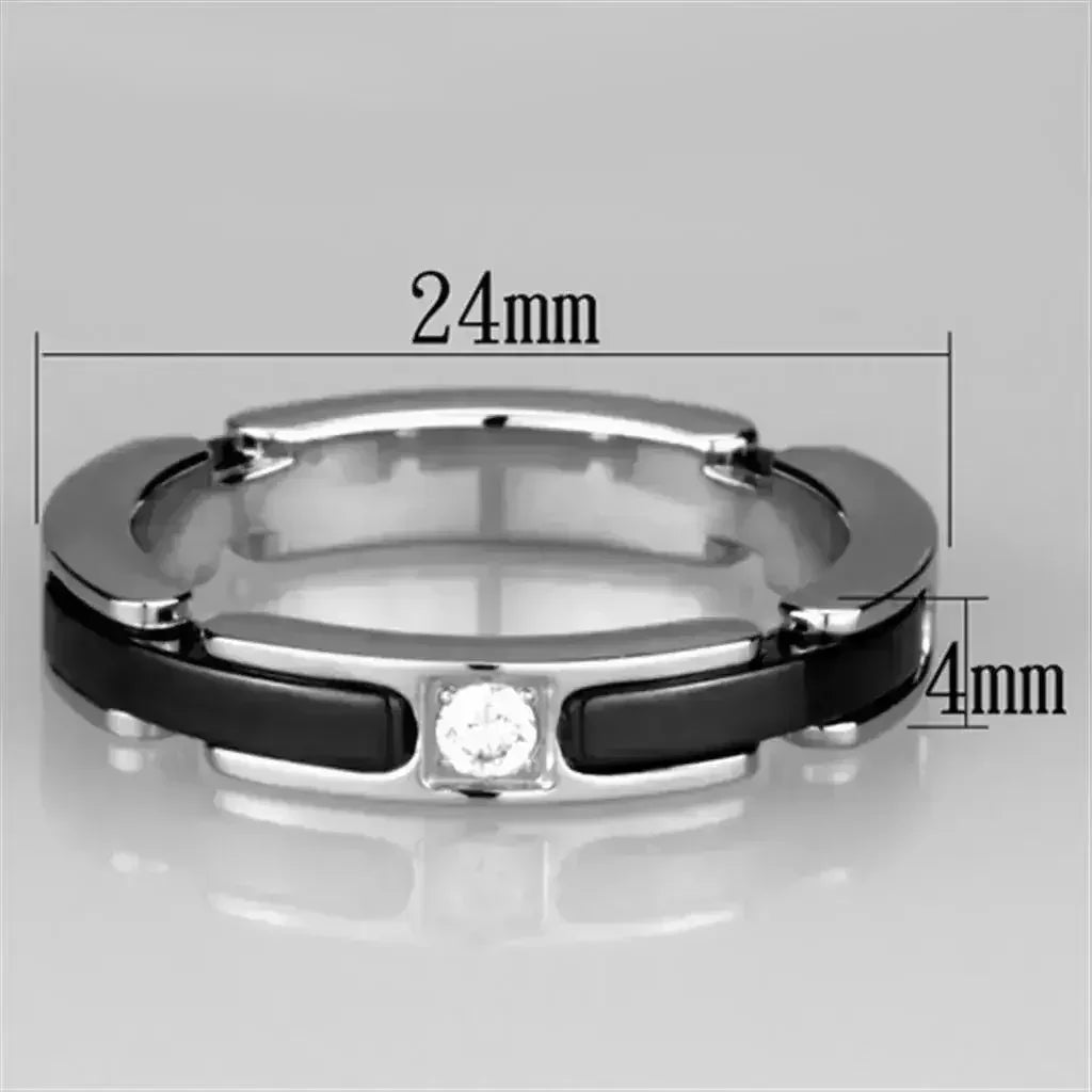 3W962 Stainless Steel & Ceramic Ring – Sleek Modern Contrast