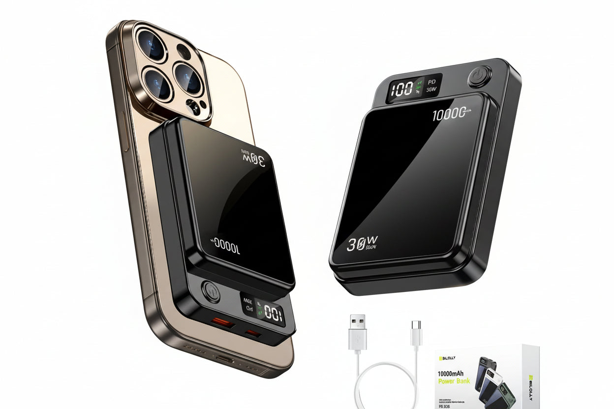 NNETM 10000mAh Magnetic Wireless Power Bank – 30W PD Fast Charging, Dual Output & 15W Wireless