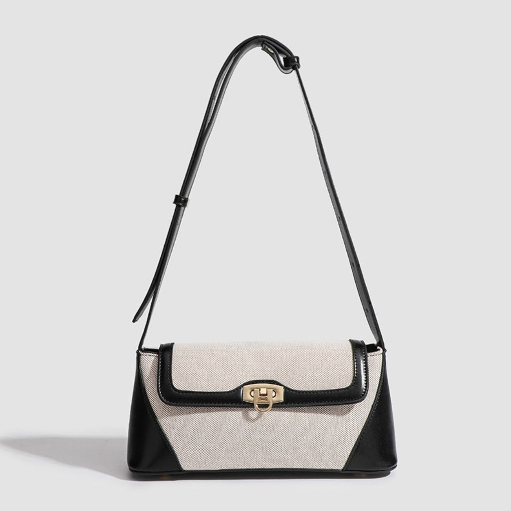 Small shoulder bag, design retro contrasting French underarm bag, versatile canvas portable shoulder bag, Crossbody baguette bag