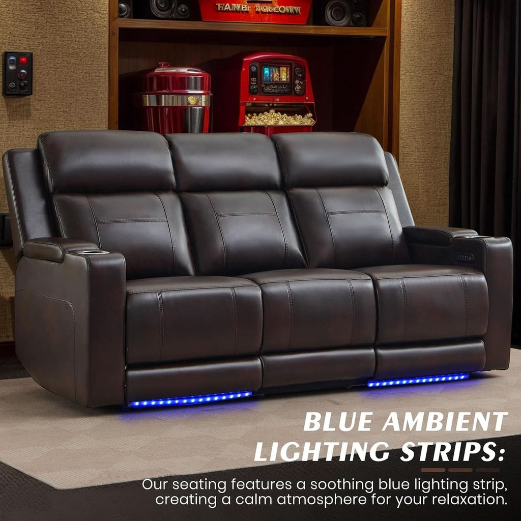 Power Reclining Sofa With Adjustable Headrest Lighting