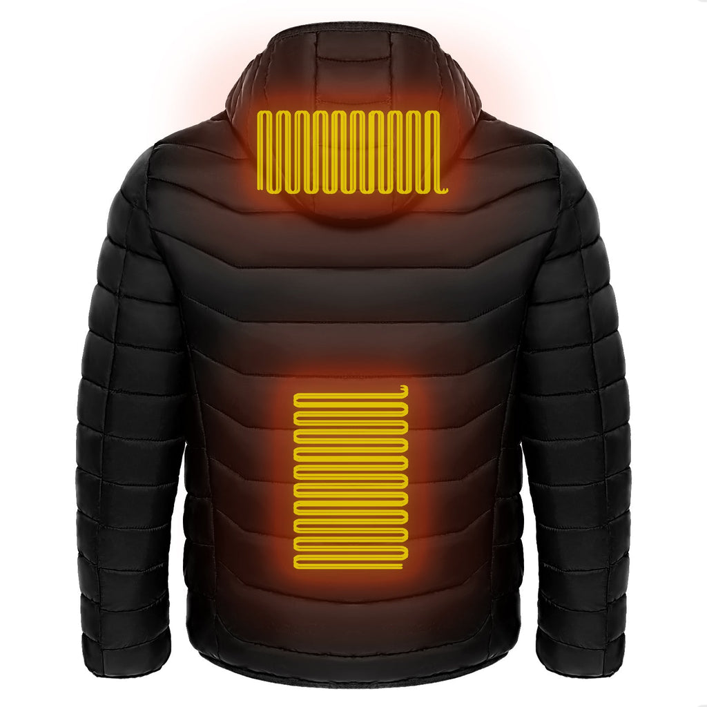 Men Heated Puffer Jacket Electric Heating Coat Insulated Hood Windbreaker 9Heat Zones