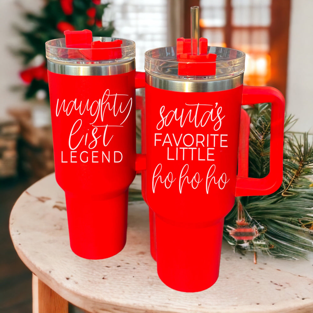 40oz Insulated Christmas Tumbler Red Mug With Handle Lid Straw Naughty Legend