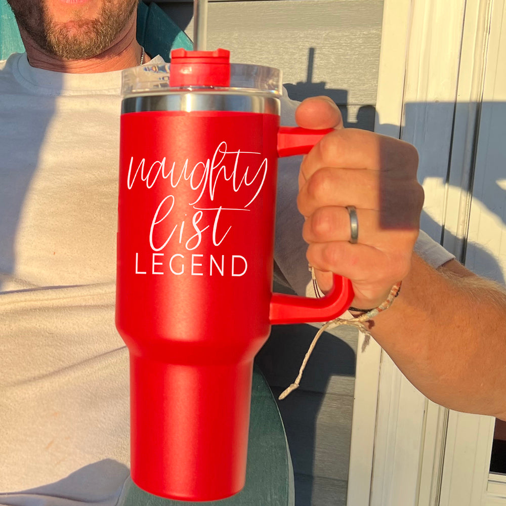 40oz Insulated Christmas Tumbler Red Mug With Handle Lid Straw Naughty Legend