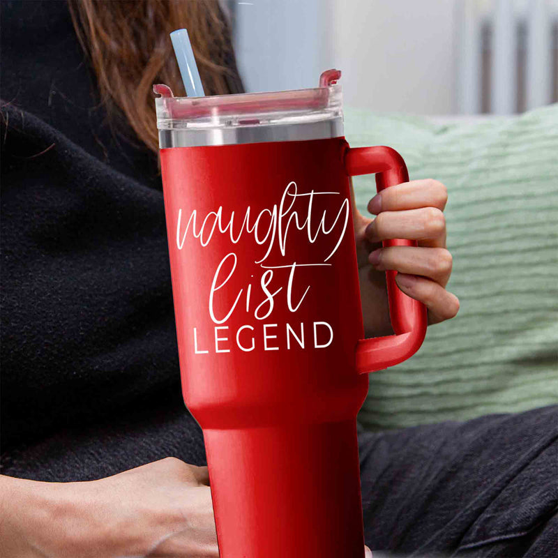 40oz Insulated Christmas Tumbler Red Mug With Handle Lid Straw Naughty Legend