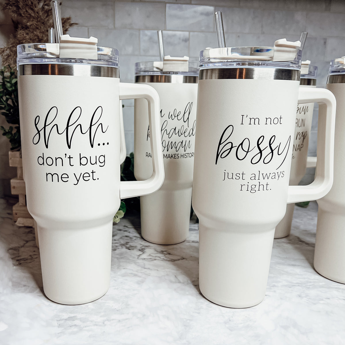 40oz Insulated Travel Mug With Handle Lid Straw I'm Not Bossy Always Right
