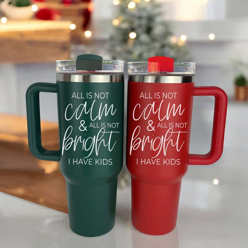 40oz Insulated Tumbler With Handle Lid And Straw Mama's Little Helper Red