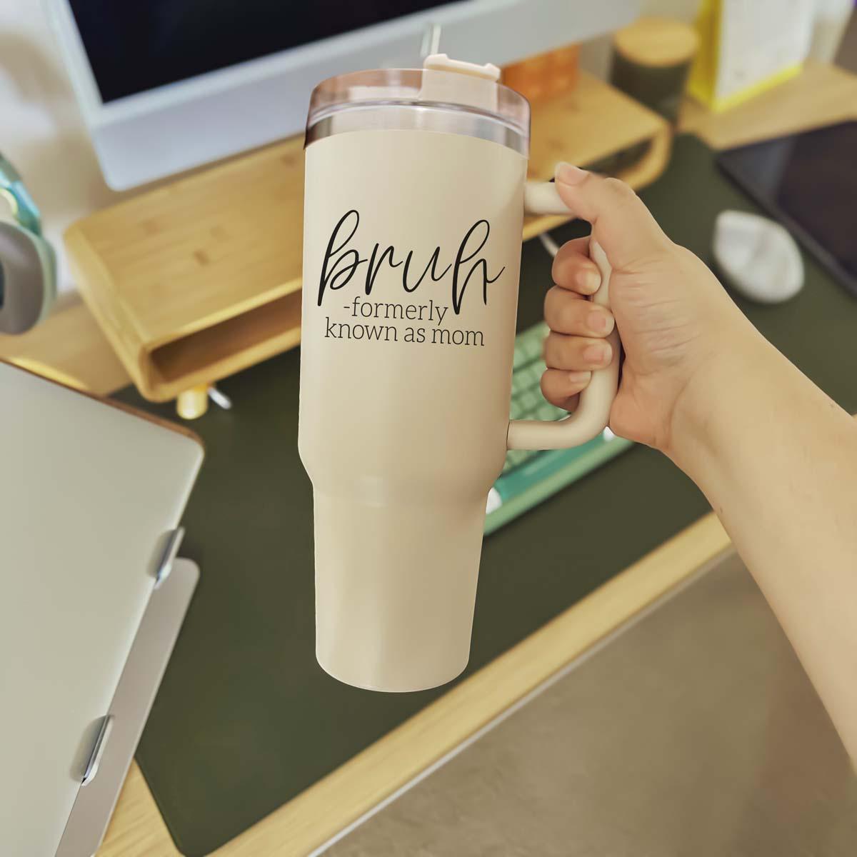 40oz Tumbler Insulated Travel Cup With Handle Lid Straw Funny Bruh Mom Gift