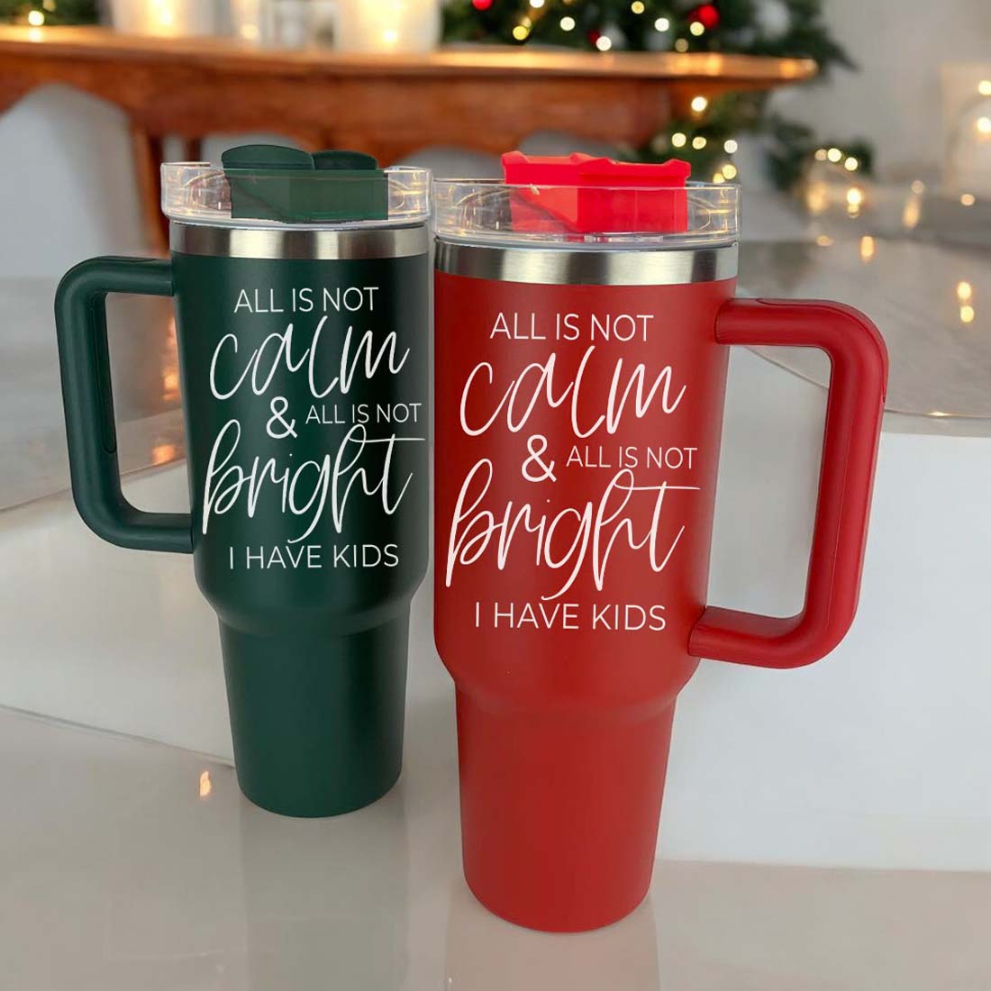 40oz Insulated Tumbler With Handle Lid And Straw Mama's Little Helper Red