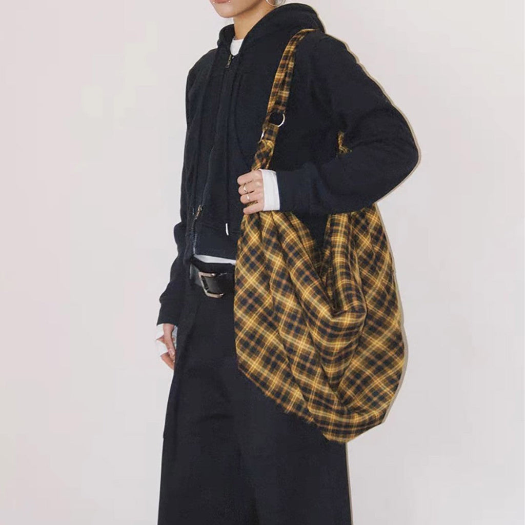 Womens Plaid Multi-Wear Large-Capacity ShoulderCrossbody Bag