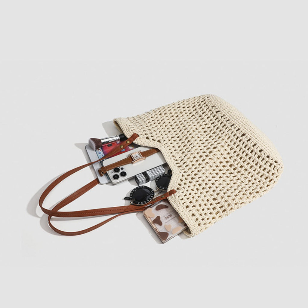 Grid knitted hobo bag, travel commuter shoulder bag, travel large capacity armpit bag, crochet hobo purse